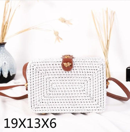 Realaiot Woven Rattan Bag Round Straw Shoulder Bag Small Beach HandBags Women Summer Hollow Handmade Messenger Crossbody Bags