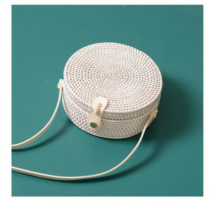 Realaiot Woven Rattan Bag Round Straw Shoulder Bag Small Beach HandBags Women Summer Hollow Handmade Messenger Crossbody Bags