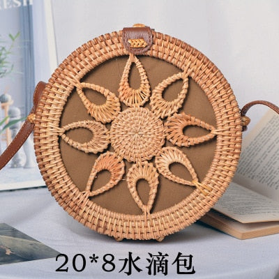 Realaiot Woven Rattan Bag Round Straw Shoulder Bag Small Beach HandBags Women Summer Hollow Handmade Messenger Crossbody Bags