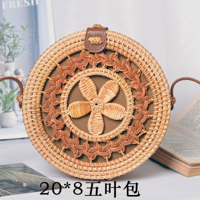 Realaiot Woven Rattan Bag Round Straw Shoulder Bag Small Beach HandBags Women Summer Hollow Handmade Messenger Crossbody Bags