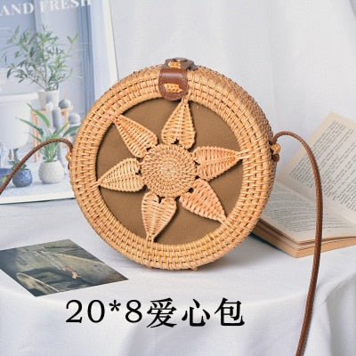 Realaiot Woven Rattan Bag Round Straw Shoulder Bag Small Beach HandBags Women Summer Hollow Handmade Messenger Crossbody Bags