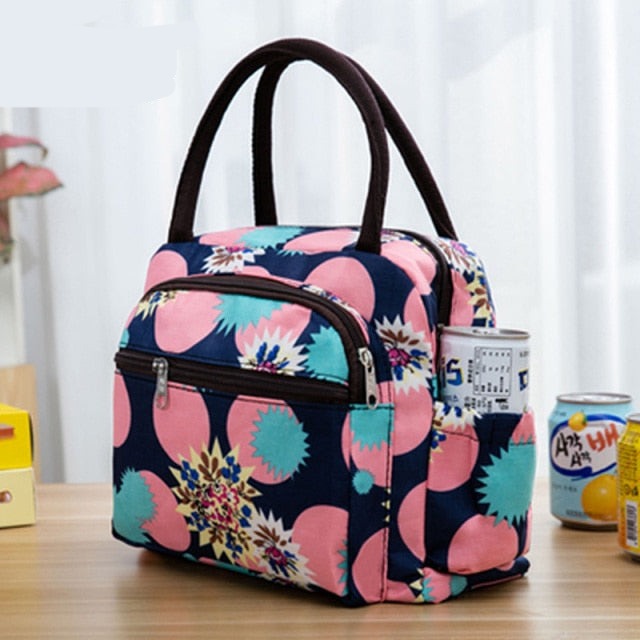 Realaiot Waterproof Picnic Lunch Bag Portable Oxford Canvas Tote Bags Food Storage Bags for Women Lunch Box Printing Thermal Bag