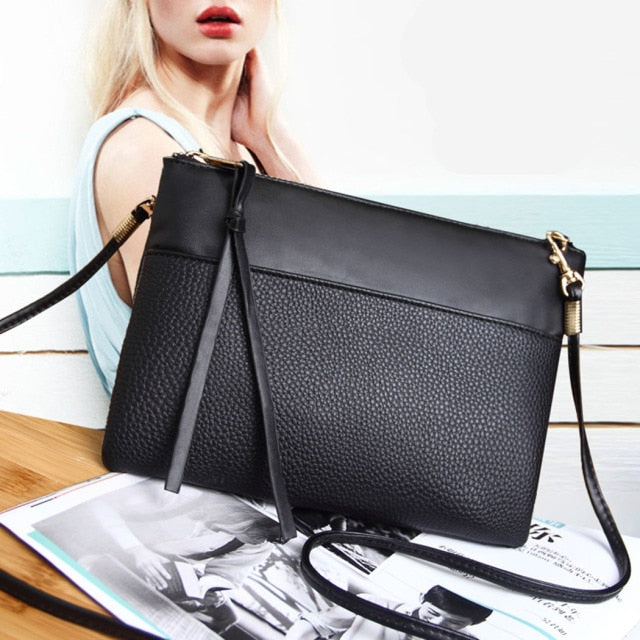 Realaiot Women's Clutch Bag Simple Black Leather Crossbody Bags Enveloped Shaped Small Messenger Shoulder Bags Big Sale Female Bag