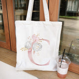Realaiot Ladies Handbags Cloth Canvas Tote Bag Floral Letters Pattern Shopping Travel Women Eco Reusable Shoulder Shopper Bags