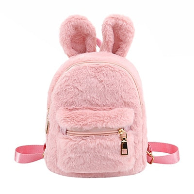 Children School Bag Plush Faux Fur Mini Rabbit Ears Kids Backpacks Girls Children School Kindergarten Shoulder Mini Backpacks