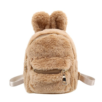 Children School Bag Plush Faux Fur Mini Rabbit Ears Kids Backpacks Girls Children School Kindergarten Shoulder Mini Backpacks