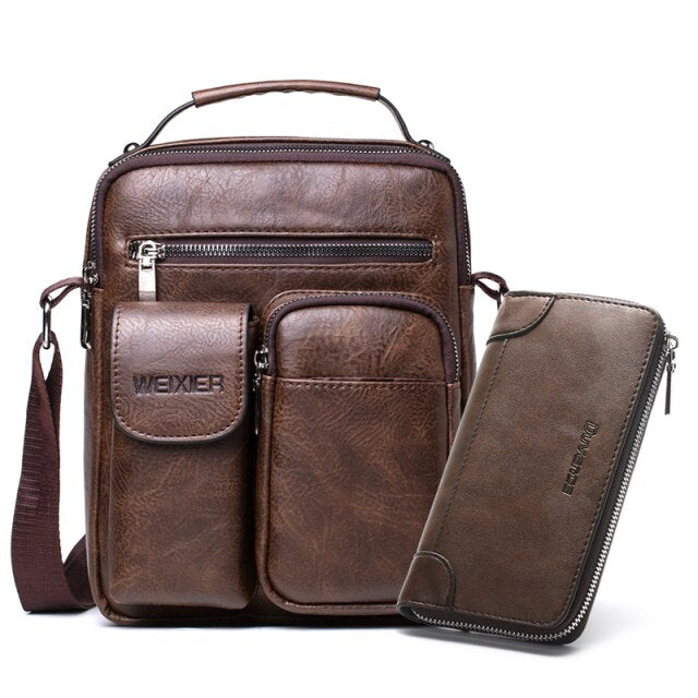 Cyflymder Men Shoulder Bag for 10.5" iPad Large Men Handbag PU Leather Man Shoulder Crossbody Bags Business Travel Man Messenger Bag Brown Gifts for Men