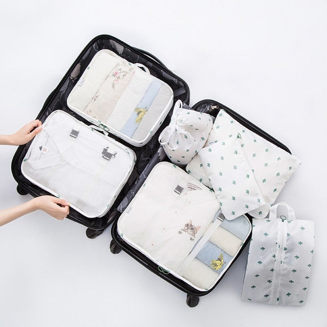 7PCS/Set Luggage Packing Travel Organizer Clothes Storage Waterproof Bags Mesh Bag In Pouch Packing CubeTravel Accessories