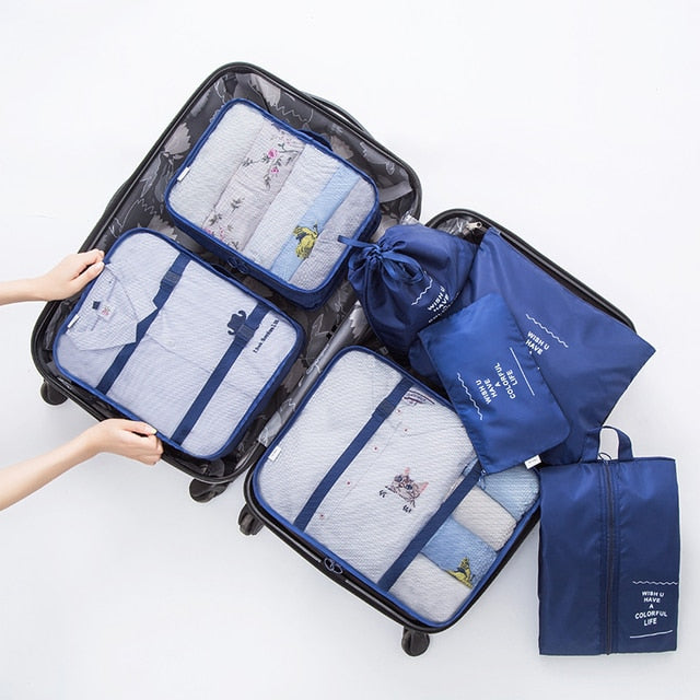 7PCS/Set Luggage Packing Travel Organizer Clothes Storage Waterproof Bags Mesh Bag In Pouch Packing CubeTravel Accessories