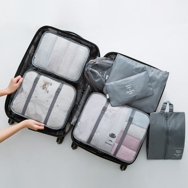 7PCS/Set Luggage Packing Travel Organizer Clothes Storage Waterproof Bags Mesh Bag In Pouch Packing CubeTravel Accessories