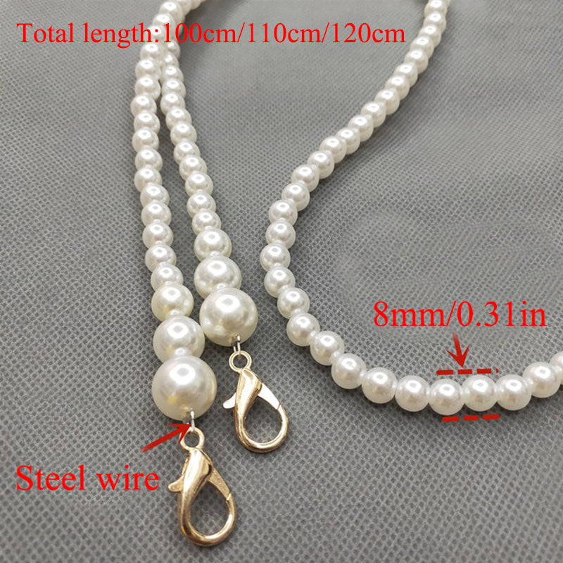 Realaiot 100/110/120cm Pearl Strap for Bags Handbag Handles DIY purse Replacement Long Beaded Chain for shoulder Bag straps Pearl Belt