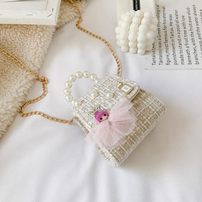 Realaiot Korean Style Women Mini Handbags Tote Cute Girls Princess Bow Messenger Bag Baby Girl Pearl Party Shoulder Hand Bags Gift