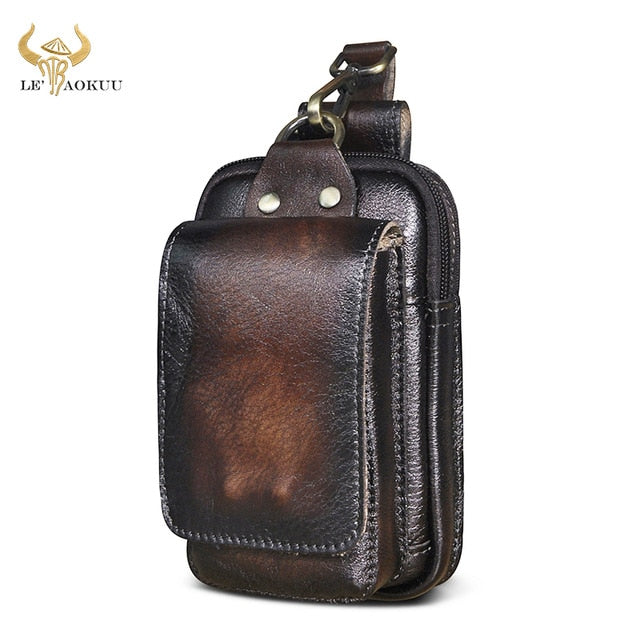 Cyflymder Real Leather men Casual Design Small Waist Bag Cowhide Fashion Hook Bum Bag Waist Belt Pack Cigarette Case 5.5" Phone Pouch 1609