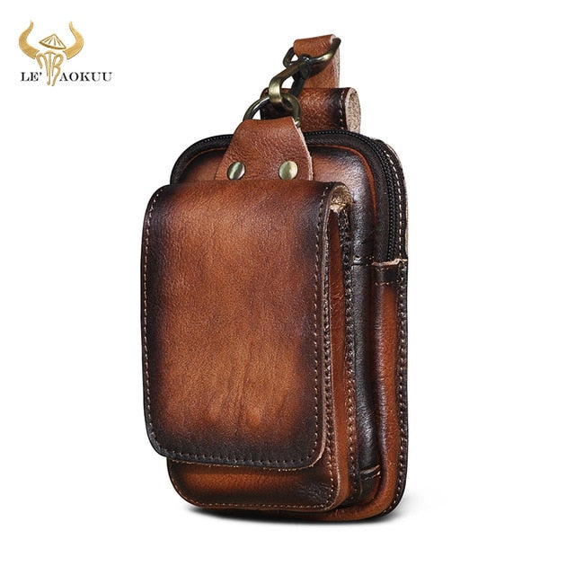 Cyflymder Real Leather men Casual Design Small Waist Bag Cowhide Fashion Hook Bum Bag Waist Belt Pack Cigarette Case 5.5" Phone Pouch 1609