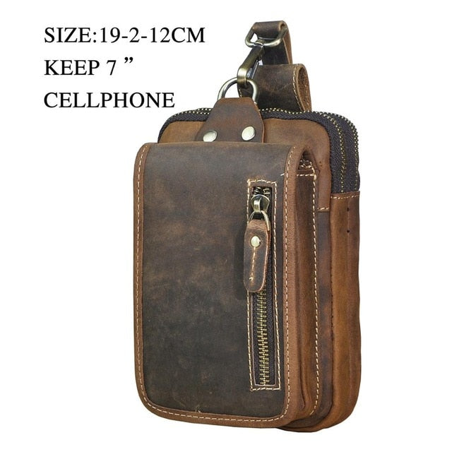 Cyflymder Real Leather men Casual Design Small Waist Bag Cowhide Fashion Hook Bum Bag Waist Belt Pack Cigarette Case 5.5" Phone Pouch 1609