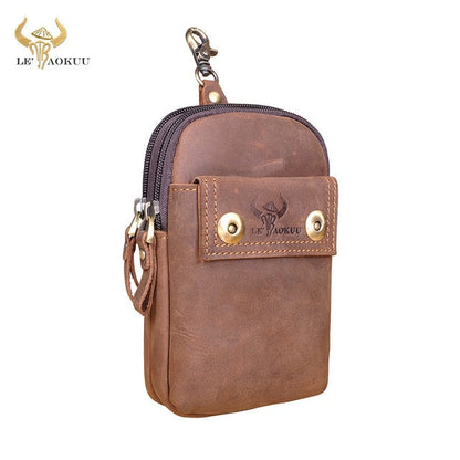 Cyflymder Real Leather men Casual Design Small Waist Bag Cowhide Fashion Hook Bum Bag Waist Belt Pack Cigarette Case 5.5" Phone Pouch 1609