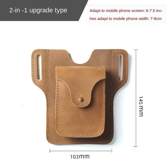 Cyflymder Men's Portable Sports Running Mobile Phone Storage Belt Bag Genuine Leather Crazy Horse Leather Men's Belt Ultra-thin Belt Bag