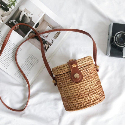 20x8cm Circle Handwoven Women Messenger Bags Round Retro Rattan Straw Beach Crossbody Bag good quality Bolsa Masculina