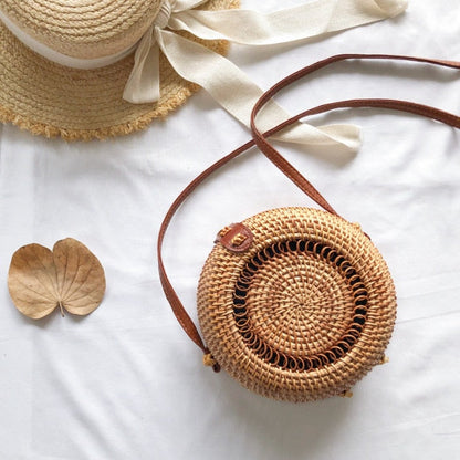 20x8cm Circle Handwoven Women Messenger Bags Round Retro Rattan Straw Beach Crossbody Bag good quality Bolsa Masculina