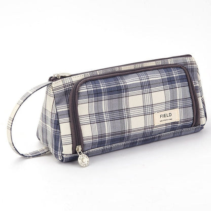 Realaiot Grid Pen Pencil Case, Multi Slot Plaid Storage Bag, Big Pouch Organizer for Stationery Cosmetic Student A6443