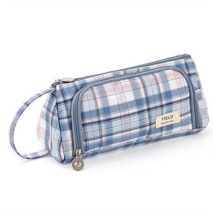 Realaiot Grid Pen Pencil Case, Multi Slot Plaid Storage Bag, Big Pouch Organizer for Stationery Cosmetic Student A6443