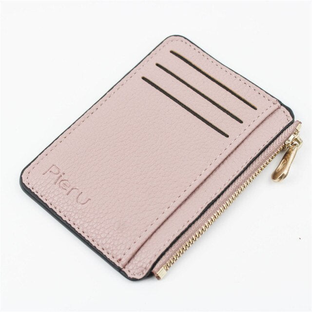 Realaiot Slim Wallet Purse PU Leather Women Men Card Holder Unisex Zipper Business Card Case Credit Mini Bank Cards Holder Gift Wallet