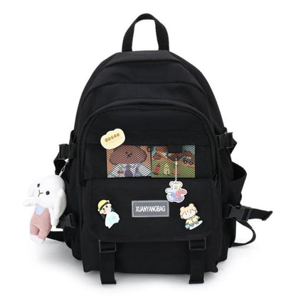 Realaiot Kawaii Women Backpack for Girl School Bag Waterproof Travel Mochila Fashion Female College Bookbag Black Nylon Rucksack