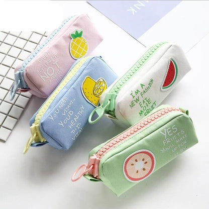 Realaiot Big Zipper Pencil Case School Pencil Case for Girls Boys Student Stationery Canvas Fruit Pencil Bag Cute Pen Box School Supplies