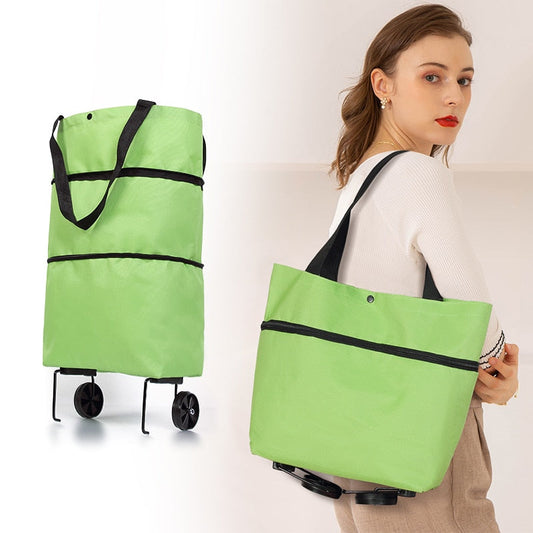 Realaiot Folding Shopping Pull Cart Trolley Bag With Wheels Foldable Shopping Bags  Reusable Grocery Bags Food Organizer Vegetables Bag