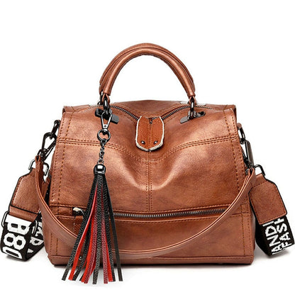 Realaiot Fashion Tassel Women Handbag Leather Women Shoulder Bags Famous Brand Designer Women Bags Ladies Casual Crossbody Bags New