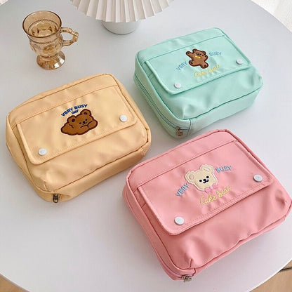 Cute Bear Cosmetic Cases Fashion Student Pencil Bag Case Holder Large Capacity Handbook Storage Case Korean Makeup Organizer