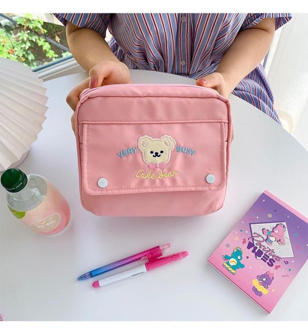 Cute Bear Cosmetic Cases Fashion Student Pencil Bag Case Holder Large Capacity Handbook Storage Case Korean Makeup Organizer