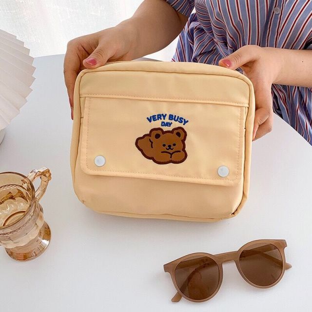 Cute Bear Cosmetic Cases Fashion Student Pencil Bag Case Holder Large Capacity Handbook Storage Case Korean Makeup Organizer