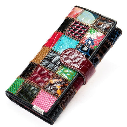 Realaiot Women's Wallet Genuine Leather Patchwork Wallet for Women Clutch Bags for Cellphone Women's Purses Coin Wallets Long 4202