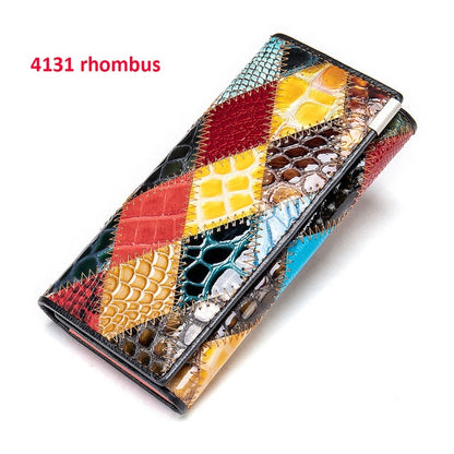 Realaiot Women's Wallet Genuine Leather Patchwork Wallet for Women Clutch Bags for Cellphone Women's Purses Coin Wallets Long 4202