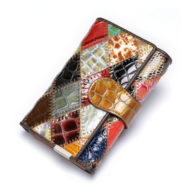 Realaiot Women's Wallet Genuine Leather Patchwork Wallet for Women Clutch Bags for Cellphone Women's Purses Coin Wallets Long 4202