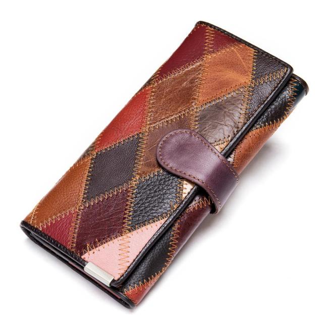 Realaiot Women's Wallet Genuine Leather Patchwork Wallet for Women Clutch Bags for Cellphone Women's Purses Coin Wallets Long 4202