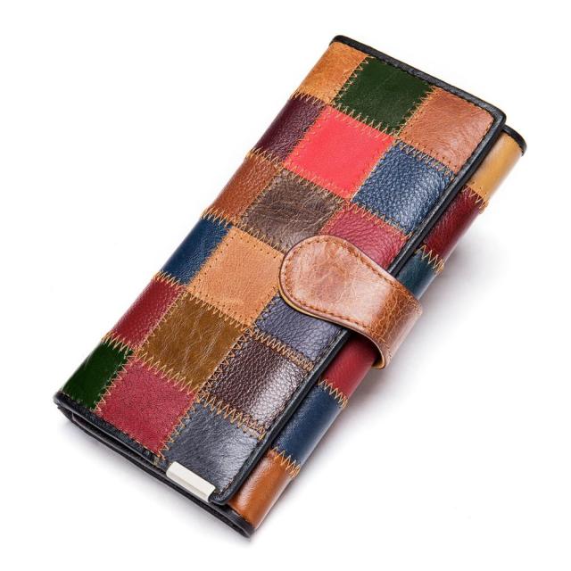 Realaiot Women's Wallet Genuine Leather Patchwork Wallet for Women Clutch Bags for Cellphone Women's Purses Coin Wallets Long 4202