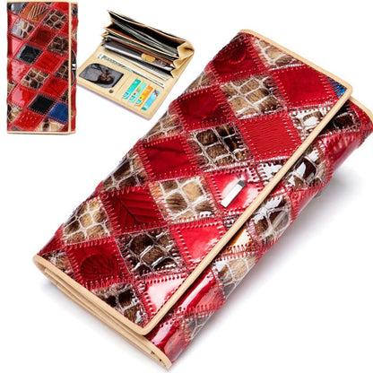 Realaiot Women's Wallet Genuine Leather Patchwork Wallet for Women Clutch Bags for Cellphone Women's Purses Coin Wallets Long 4202