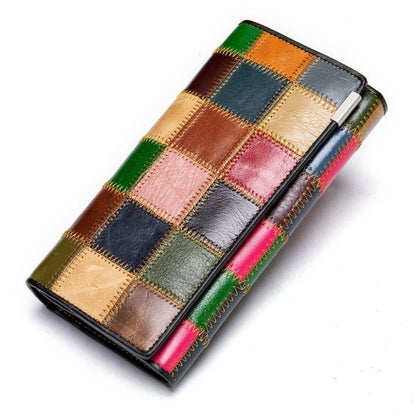 Realaiot Women's Wallet Genuine Leather Patchwork Wallet for Women Clutch Bags for Cellphone Women's Purses Coin Wallets Long 4202