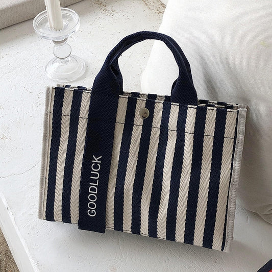 Realaiot Fashion Striped Women Shoulder Bag Korean Style Canvas Sling Bags Small Square Crossbody Handbag Mommy Simple Travel Handbags