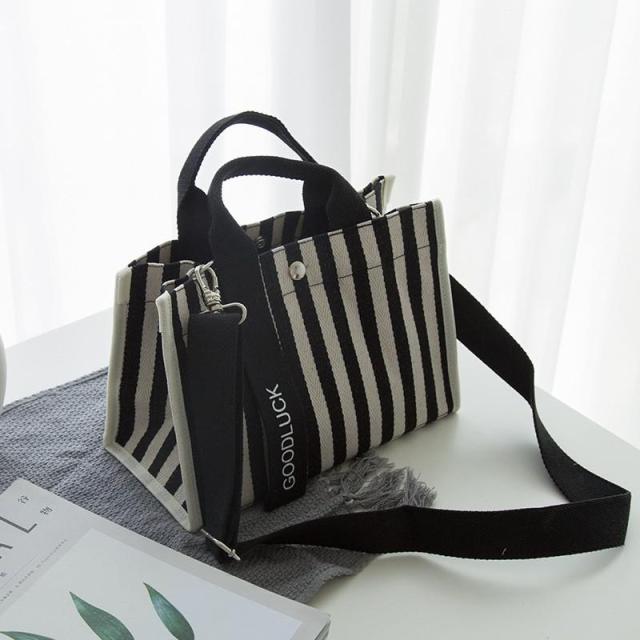 Realaiot Fashion Striped Women Shoulder Bag Korean Style Canvas Sling Bags Small Square Crossbody Handbag Mommy Simple Travel Handbags