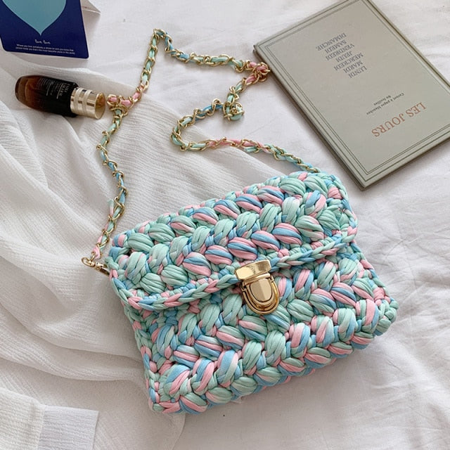 Realaiot Bags for Women Hand Woven Bag Strip Thread Hook Knitted Women's Shoulder/Crossbody Bag Clutch Bag bag