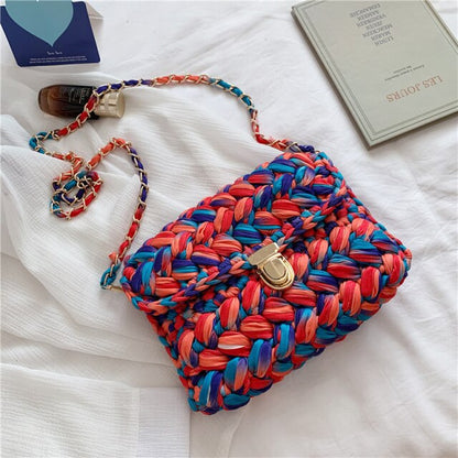 Realaiot Bags for Women Hand Woven Bag Strip Thread Hook Knitted Women's Shoulder/Crossbody Bag Clutch Bag bag