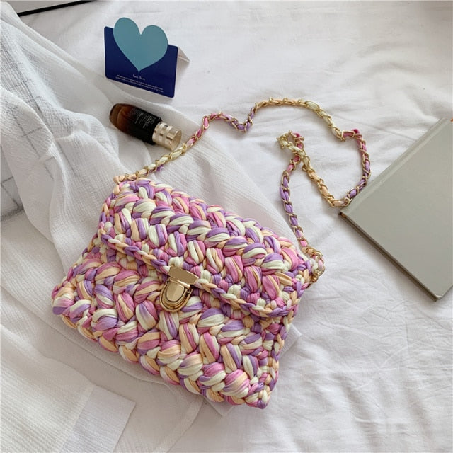 Realaiot Bags for Women Hand Woven Bag Strip Thread Hook Knitted Women's Shoulder/Crossbody Bag Clutch Bag bag