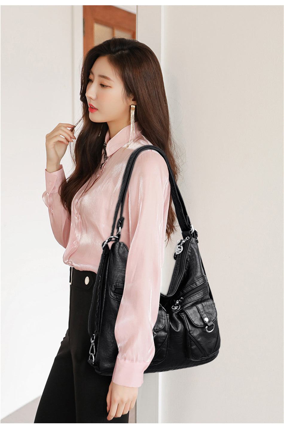 Realaiot Designer Female Backpack 3 In 1 Vintage Leather Backpack for Women School Bag Travel Bagpack Ladies Sac A Dos Back Pack