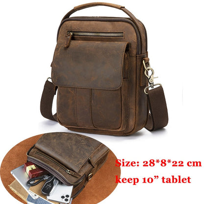 Cyflymder Quality Original Leather Male Casual Shoulder Messenger bag Cowhide Fashion Cross-body Bag 8" Pad Tote Mochila Satchel bag 144