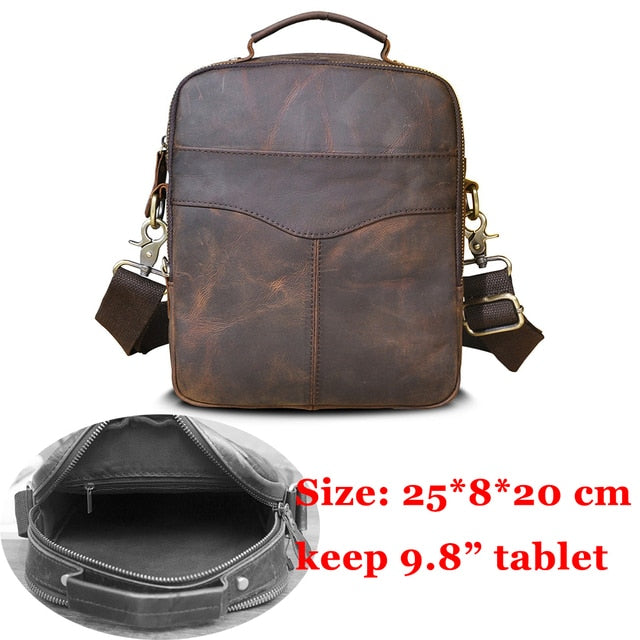 Cyflymder Quality Original Leather Male Casual Shoulder Messenger bag Cowhide Fashion Cross-body Bag 8" Pad Tote Mochila Satchel bag 144