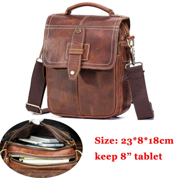 Cyflymder Quality Original Leather Male Casual Shoulder Messenger bag Cowhide Fashion Cross-body Bag 8" Pad Tote Mochila Satchel bag 144