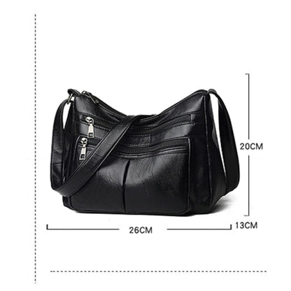 Realaiot Fashion PU Leather Shoulder Bag Portable Elegant Women Large Capacity Mother Daily Square Bag Travel Multi-zipper Messenger Bag